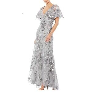 Mac Duggal Beaded Mesh Trumpet Gown Platinum Women's Size 8 NWT